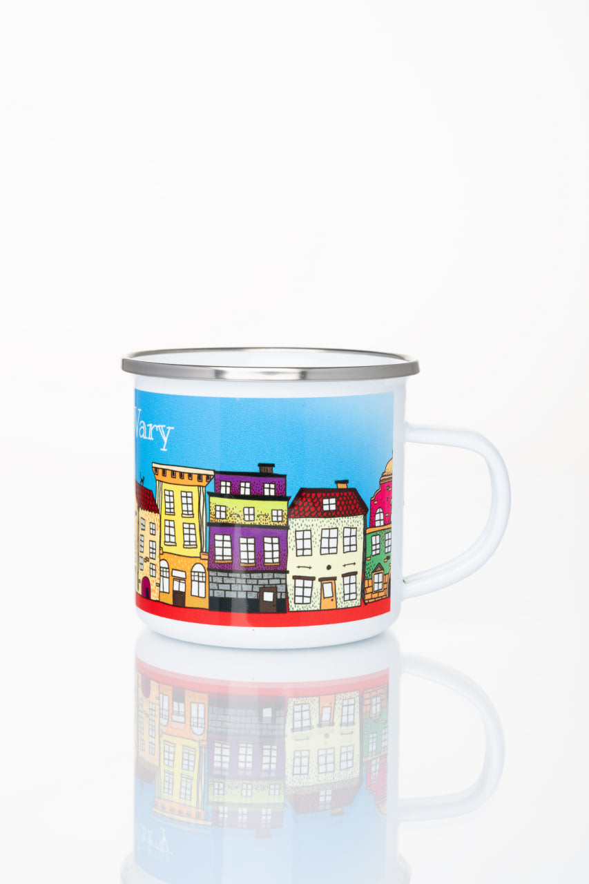 Kovový pohár s motivem lázeňského města Karlovy Vary (modrý)