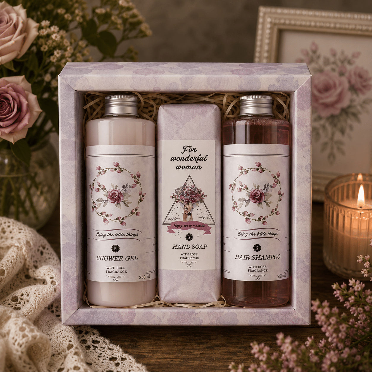 Boho Style Rose Damen Geschenkset – Rosen- & Hagebuttenkosmetik aus Tschechien