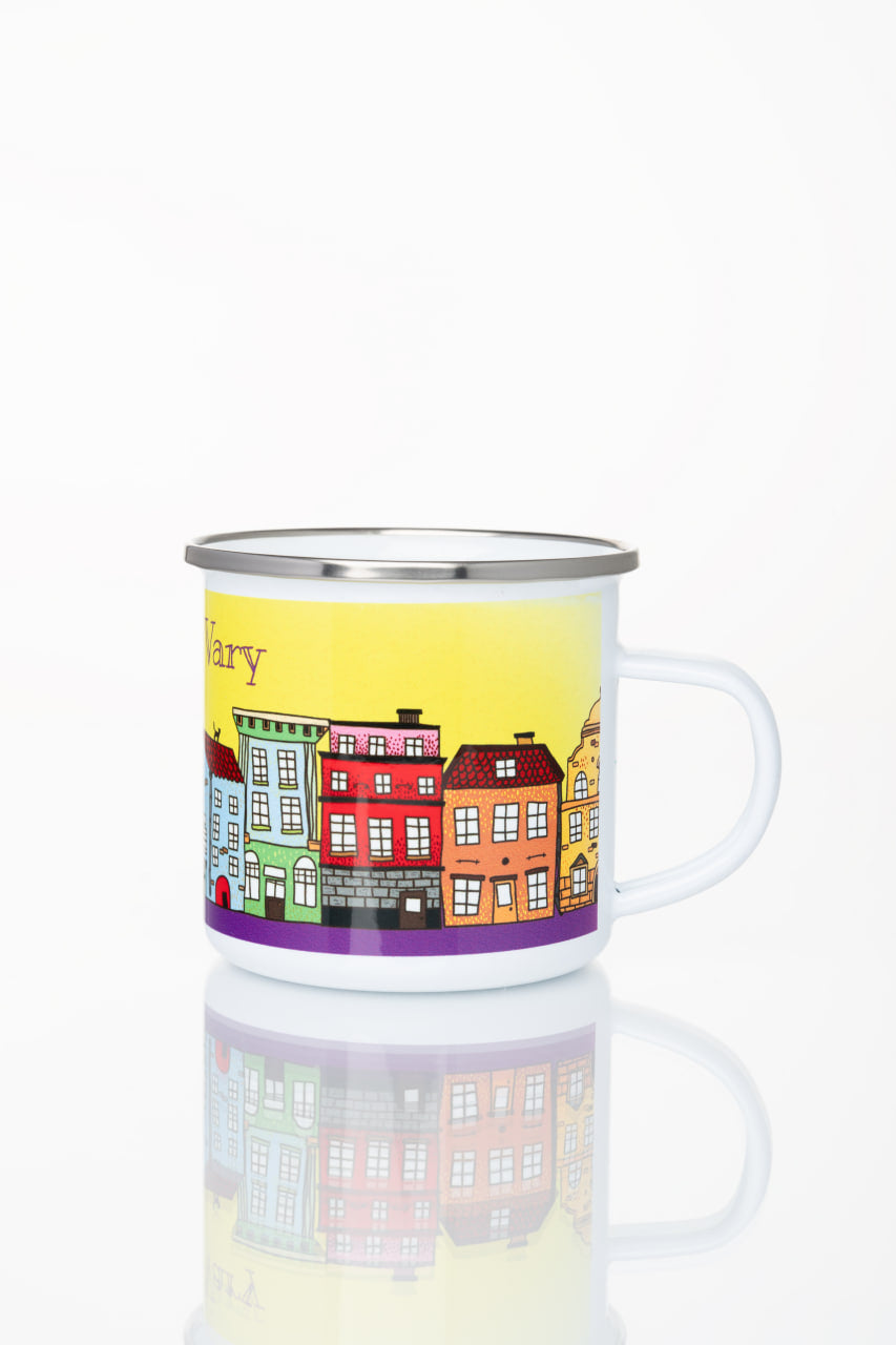 Kovový pohár s motivem lázeňského města Karlovy Vary (žlutý)