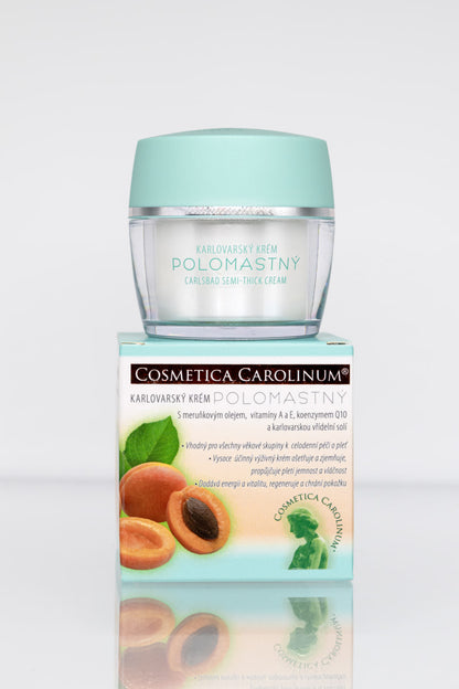 Karlovarský Halbfettcreme – mit Aprikosenöl, Vitamin A und E, Q10 und Thermalsalz – 50 ml 