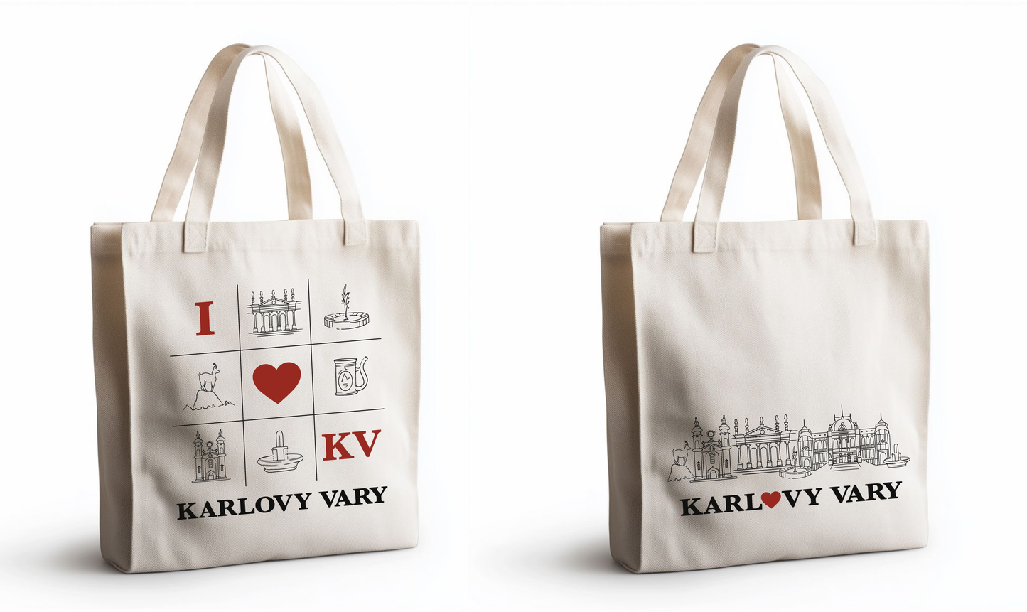 Velká lněná nákupní taška „I Love KV“ | Ekologická taška Karlovy Vary 