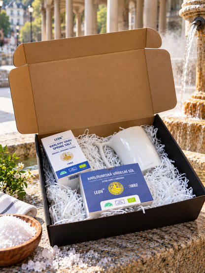 Karlovy Vary Gift Set – Drinking Salt & Porcelain Spa Cup (3 in 1)