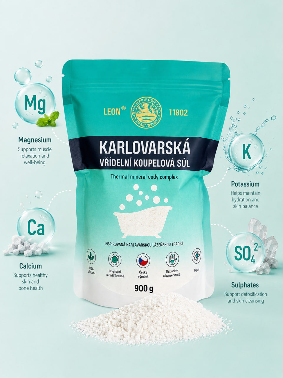 Karlovy Vary Thermal Mineral Bath Salt LEON 900 g | Natural Spa Bath Salt