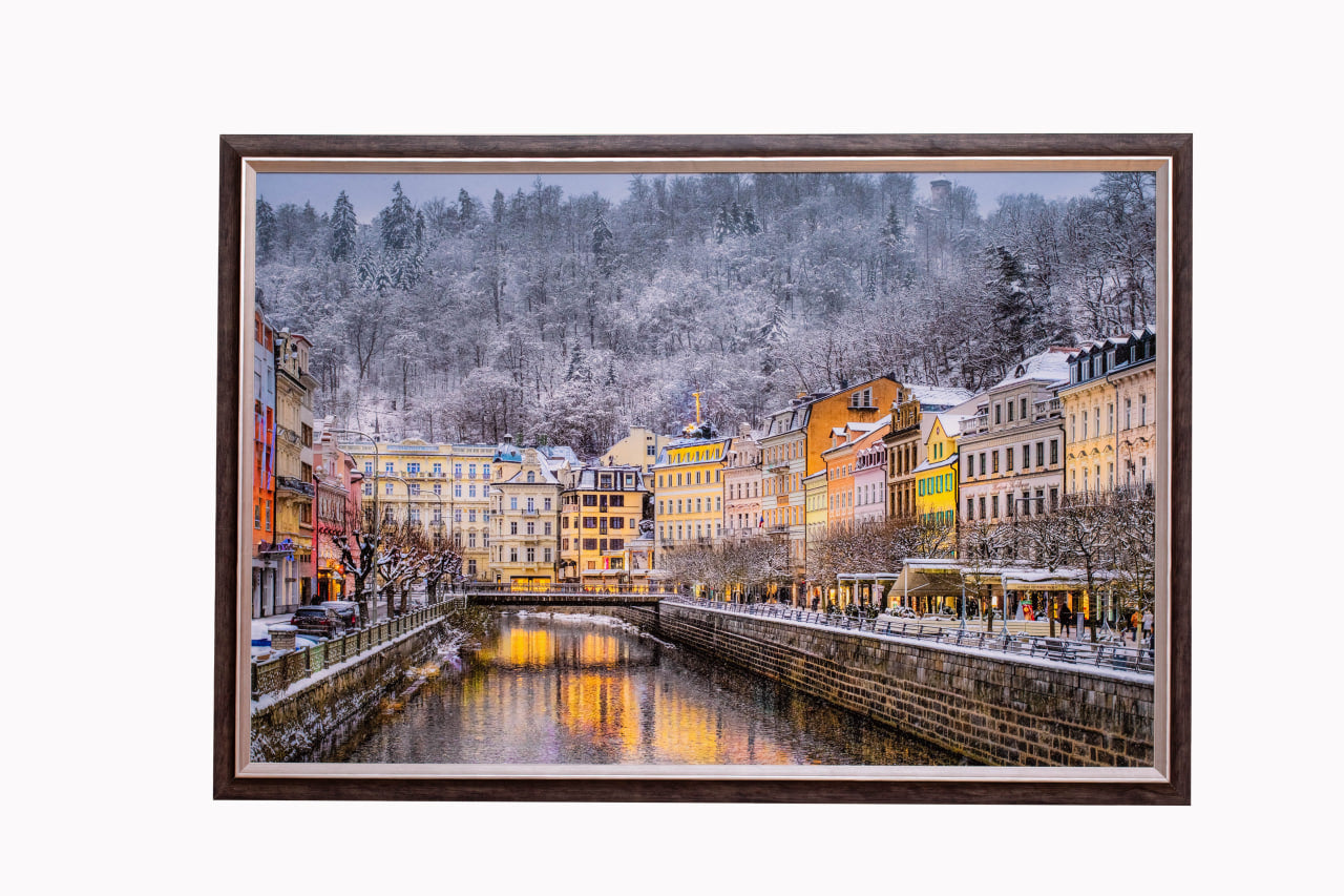 Zimní krajina řeky Teplá, Karlovy Vary | Umělecká fotografie-malba 44×64 cm 
