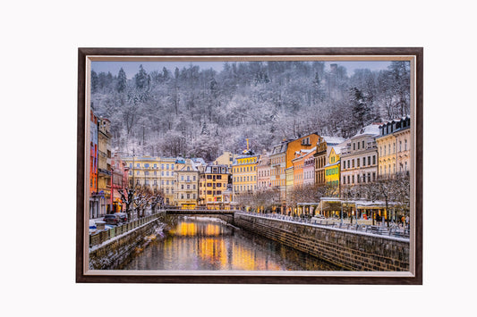 Zimní krajina řeky Teplá, Karlovy Vary | Umělecká fotografie-malba 44×64 cm 
