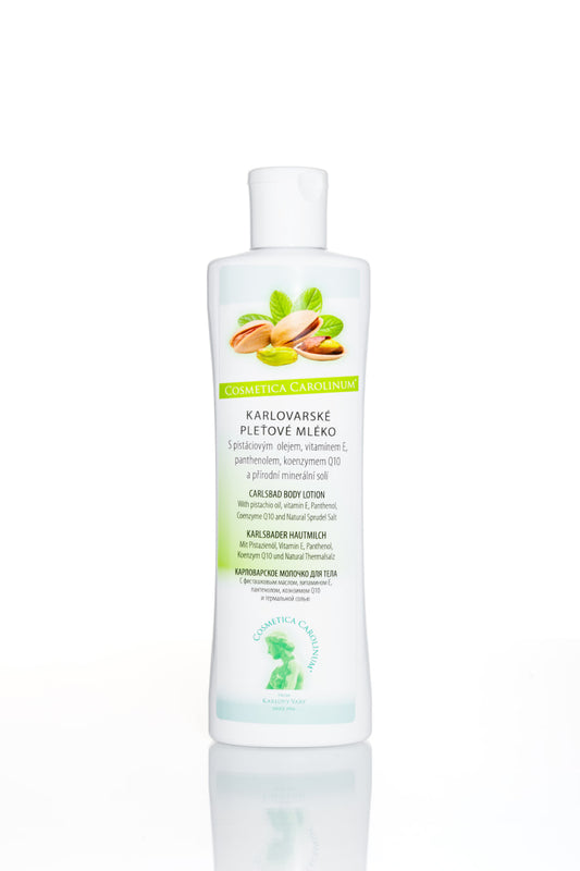 Karlovarské pleťové mléko s pistáciovým olejem | Hydratační lázeňská péče o pleť s koenzymem Q10 – 200 ml 