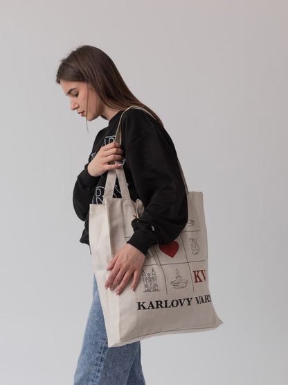 Velká lněná nákupní taška „I Love KV“ | Ekologická taška Karlovy Vary 