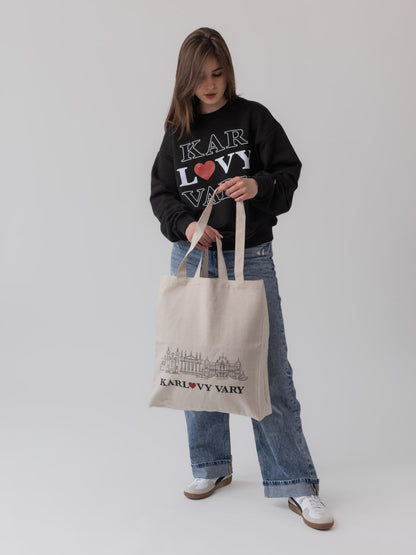 Velká lněná nákupní taška „I Love KV“ | Ekologická taška Karlovy Vary 