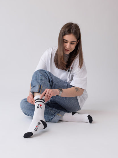 I ❤️ KV ponožky | Bílé sportovní ponožky inspirované Karlovými Vary