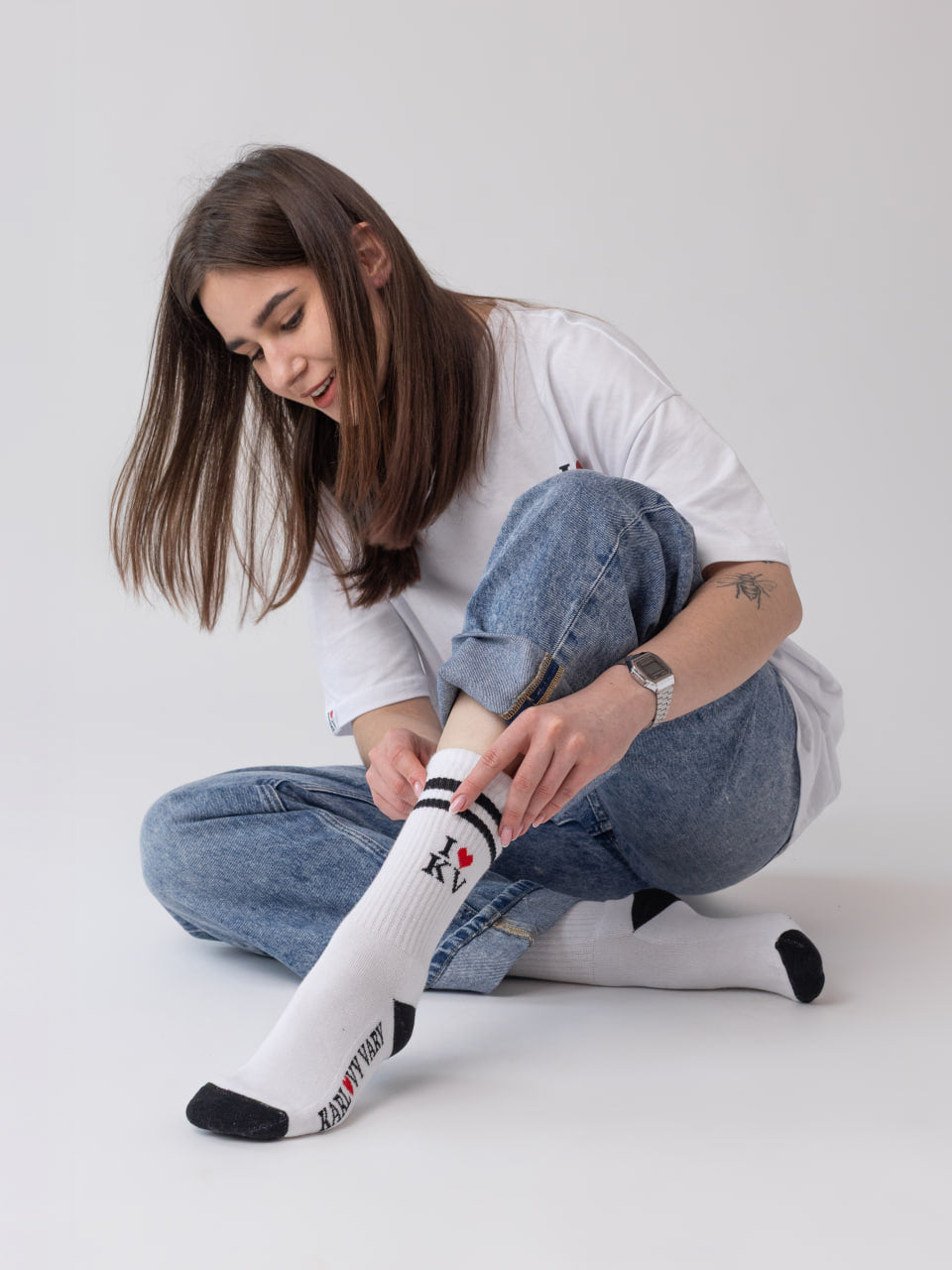 I ❤️ KV ponožky | Bílé sportovní ponožky inspirované Karlovými Vary