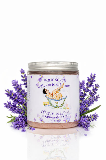 Levandulový tělový peeling s karlovarskou solí – 350 g 