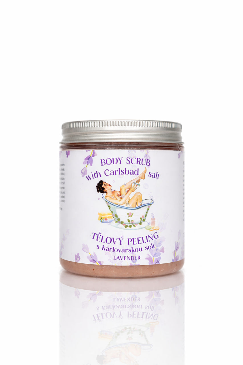 Levandulový tělový peeling s karlovarskou solí – 350 g 