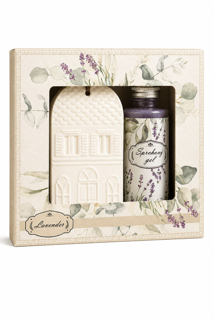 Lavendel Geschenkset – Duschgel 50 ml & Keramik-Dufthaus