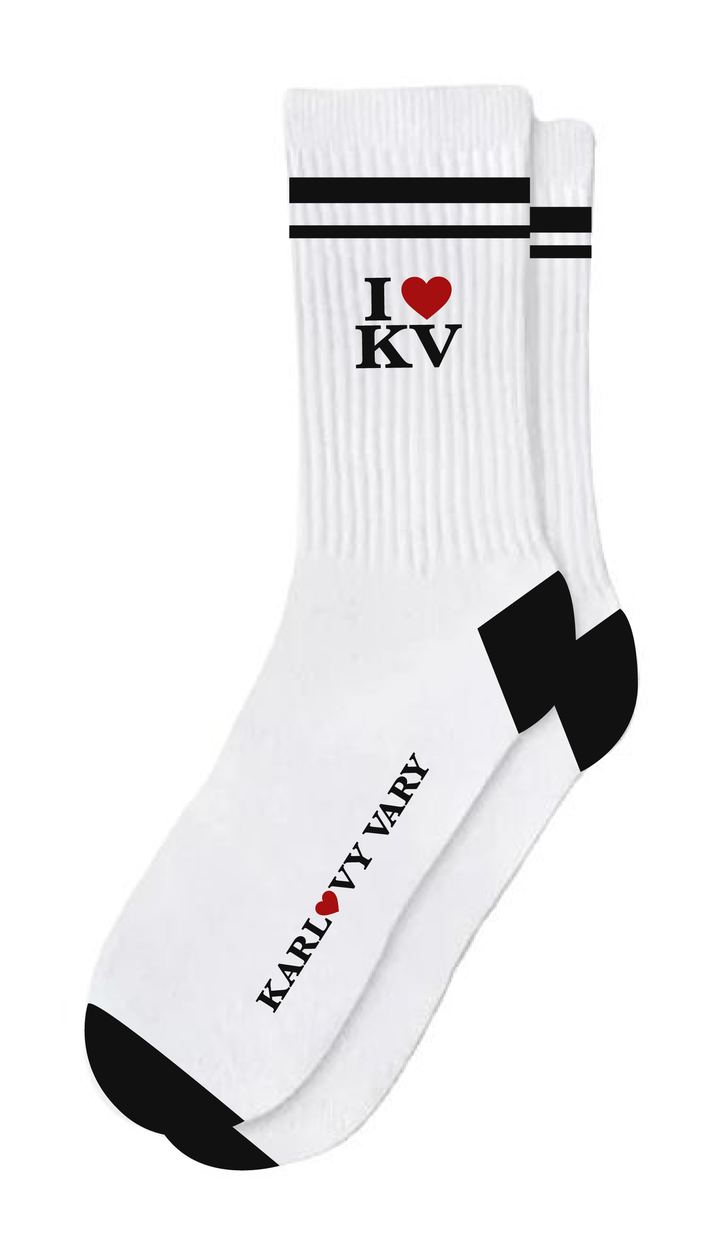 I ❤️ KV ponožky | Bílé sportovní ponožky inspirované Karlovými Vary