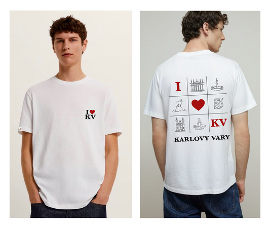Bílé tričko I ❤️ KV – brandový merch Karlovy Vary | 100% bavlna, unisex